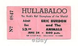 Eric Burdon And The Animals 1967-68 Hullabaloo Concert Ticket Stub. $125.00