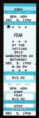 FEAR Unused Concert Ticket Stub 12-5-1992 Hardcore Punk The Vatican Texas