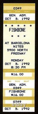 FISHBONE Unused Concert Ticket Stub 10-5-1992 Barcelona Nites Texas