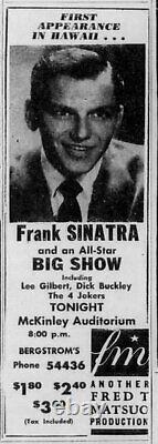 FRANK SINATRA 2 1952 CONCERT TICKET STUBS MCKINLEY HIGH SCHOOL Jazz Big Band