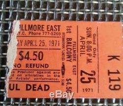 GRATEFUL DEAD 1971 Concert Ticket Stub FILLMORE EAST with NRPS