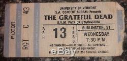 GRATEFUL DEAD Concert TICKET STUB U Of VERMONT April 13 1983 UVM Burlington