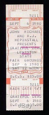 GRATEFUL DEAD Concert Ticket Stub 9-6-1980 ROY BUCHANAN LEVON HELM Maine RARE