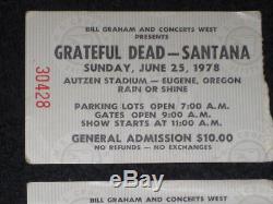 Grateful Dead Santana 2 Original 1978 Concert Ticket Stubs Eugene, Or
