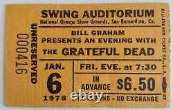 GRATEFUL DEAD SWING AUDITORIUM 1/6/1978 Original Vintage Concert Ticket Stub