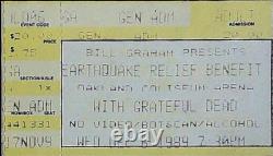 Grateful Dead Earthquake Relief Concert Ticket Stub Oakland CA Jerry 12/6/1989