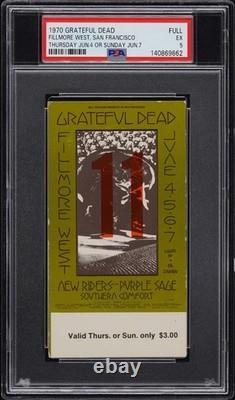 Grateful Dead Fillmore West San Francisco Concert Show PSA Ticket Stub 6/7/1970
