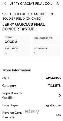 Grateful Dead Jerry Garcia Final Concert Ticket Stub 1995? Chicago 7/9/95 Psa 2