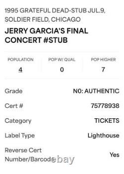 Grateful Dead Jerry Garcia Final Concert Ticket Stub 1995? Chicago 7/9 Pop4? Psa