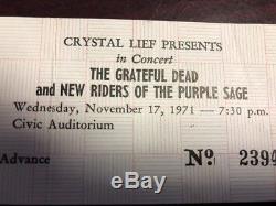 Grateful Dead NRPS Albuquerque NM 11/17/71 Concert ticket stub 1971 Daves Pick