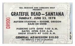 Grateful Dead Santana Concert Ticket Stub June 25 1978 Eugene Oregon