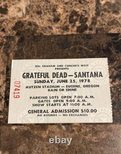 Grateful dead concert ticket Stub Eugene Oregon June 25,1978 Garcia, Bob weir