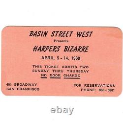 HARPERS BIZARRE Concert Ticket Stub SAN FRANCISCO APRIL 1968 BASIN STREET Rare