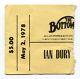 Ian Dury & The Blockheads Concert Ticket Stub 5-2-1978 The Bottom Line New York