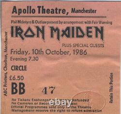 IRON MAIDEN 1986 Concert Ticket Stub Apollo Theatre Manchester UK