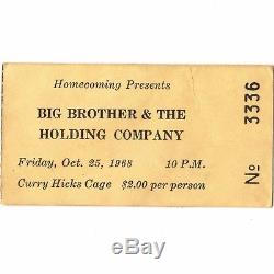 JANIS JOPLIN Concert Ticket Stub AMHERST 10/25/68 CURRY HICKS CAGE BIG BROTHER