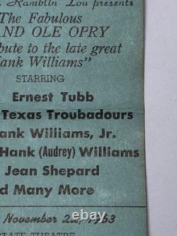 JFK Assassination Hank Williams Jr Nov 22 1963 Ticket Stub USA History Phantom