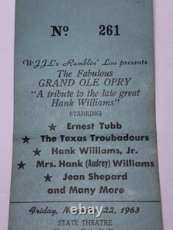 JFK Assassination Hank Williams Jr Nov 22 1963 Ticket Stub USA History Phantom