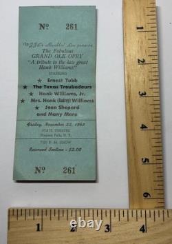 JFK Assassination Hank Williams Jr Nov 22 1963 Ticket Stub USA History Phantom