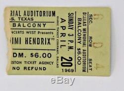 JIMI HENDRIX 1969 Original CONCERT TICKET STUB April 20th Dallas Auditorium Rare