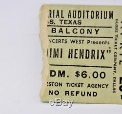 JIMI HENDRIX 1969 Original CONCERT TICKET STUB April 20th Dallas Auditorium Rare