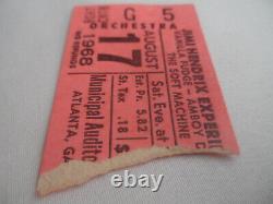 JIMI HENDRIX Original 1968 CONCERT TICKET STUB Atlanta, GA EX++