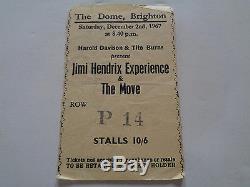 Jimi Hendrix, Pink Floyd. The Move Concert Ticket Stub Brighton Uk Dec 2 1967
