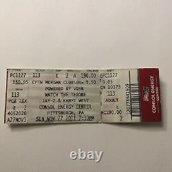 Jay Z Kanye West Consol Energy Center Pittsburgh PA Concert Ticket Stub Nov 2011