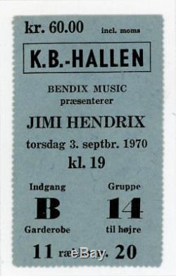 Jimi Hendrix Concert Ticket Stub Copenhagen 1970 (Denmark)