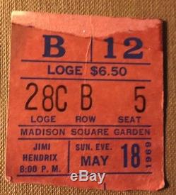 Jimi Hendrix Concert Ticket Stub MSG, NY 5/18/69