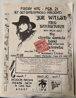 Joe Walsh, Charlie Daniels Band 1975 Original concert handbill and ticket stub