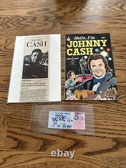 Johnny Cash Signed Ticket Stub 1996 Au-Rene Theatre Concert, Newspaper, Comic