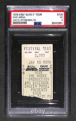 KISS ALIVE II TOUR 1978 concert ticket stub PSA POP 1 FAN HITS PETER CRISS EYE