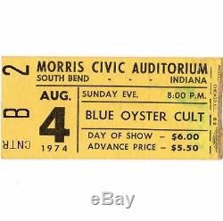 KISS & BLUE OYSTER CULT Concert Ticket Stub SOUTH BEND IN 8/4/74 FIRST TOUR Rare