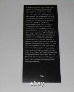 KISS Full Ticket Stub David Letterman TV Concert 2012 Tour New York Vintage Kiss