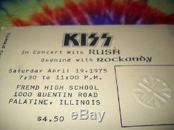 Kiss Rush Gene Simmons Fremd High School Apr. 19,1975 Concert Ticket Stub Rare-nr