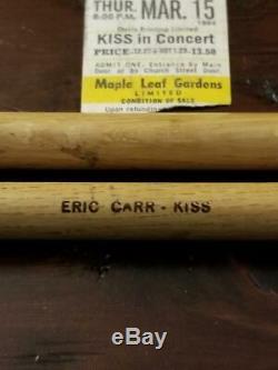Kiss Eric Carr Drumsticks Concert Used, Lick It Up Tour, With Ticket Stub