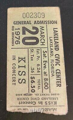 Kiss in Concert 1976 Ticket Stub Lakeland Florida Gene Simmons Ace Frehley