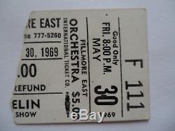LED ZEPPELIN 1969 Original CONCERT TICKET STUB Fillmore East, NYC EX+