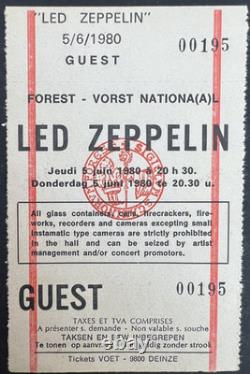 LED ZEPPELIN 1980 European Tour Concert Ticket Stub Belgium Forest/Vorst 5/6/80