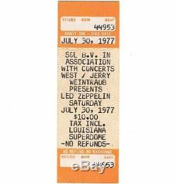 LED ZEPPELIN Full Unused Concert Ticket Stub NEW ORLEANS 7/30/77 SUPERDOME Rare