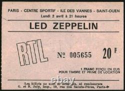 LED ZEPPELIN-John Bonham-1973 RARE Concert Ticket Stub (Paris-Centre Sportif)