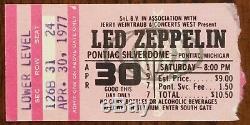 LED ZEPPELIN-John Bonham-1977 RARE Concert Ticket Stub (Pontiac Silverdome)
