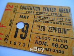 LED ZEPPELIN Original 1973 CONCERT TICKET STUB Fort Worth, TX EX