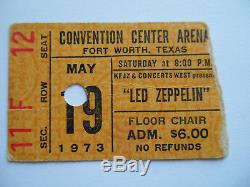 LED ZEPPELIN Original 1973 CONCERT TICKET STUB Fort Worth, TX EX