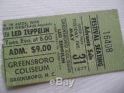 LED ZEPPELIN Original 1977 CONCERT TICKET STUB Greensboro Coliseum