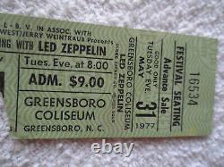LED ZEPPELIN Original 1977 CONCERT TICKET STUB Greensboro, NC EX+
