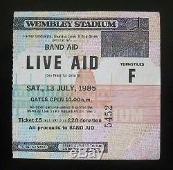 LIVE AID 1985 Concert Ticket Stub Wembley Stadium UK Queen Freddie Mercury Bowie