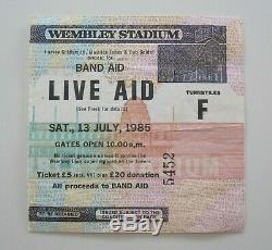 LIVE AID 1985 Concert Ticket Stub Wembley Stadium UK Queen Freddie Mercury Bowie