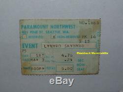 LYNYRD SKYNYRD Concert Ticket Stub 1975 SEATTLE PARAMOUNT NORTHWEST Very Rare